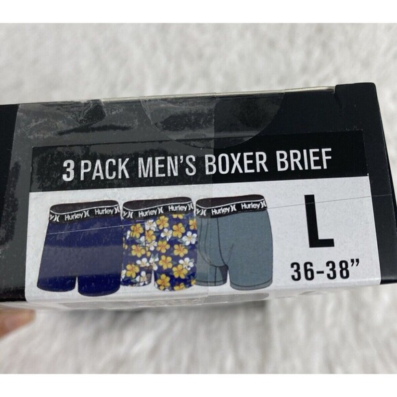 3 Pack Hurley Men's Regrind Boxer Briefs Size L Green Blue Floral Stretch - Picture 8 of 10